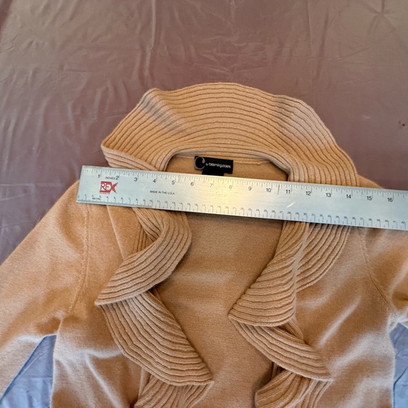 Bloomingdales Tan Wool/Cashmere Open Ruffle Long Cardigan Size Small MSRP $248 - Picture 5 of 10